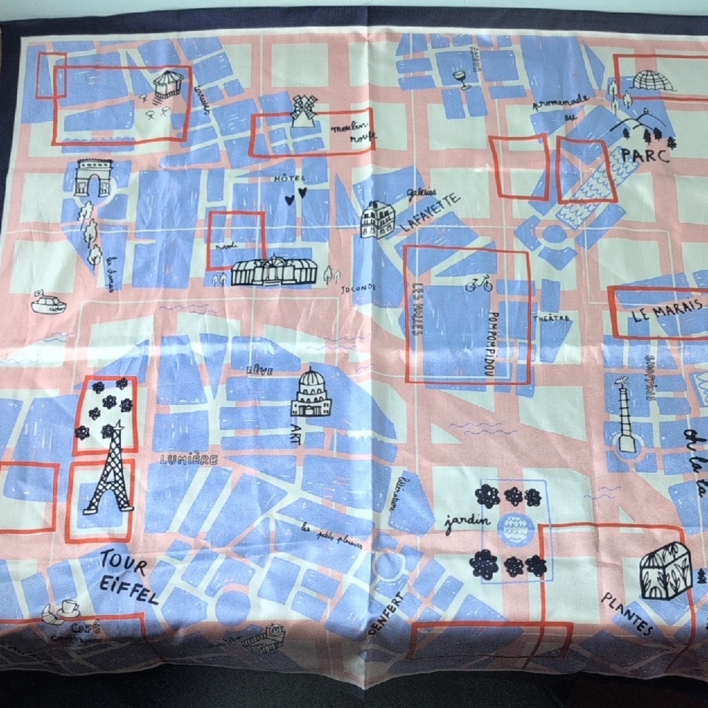 Galleries Lafayette Scarf Silk Paris Map Print Pink Blue Navy French Chic Rare!